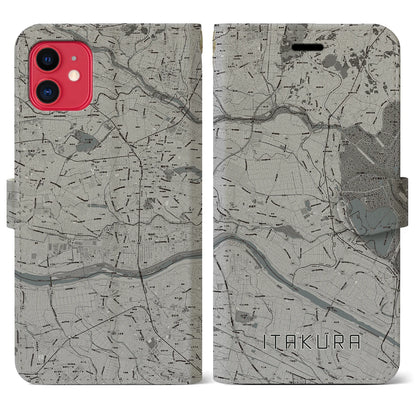 【板倉（群馬県）】地図柄iPhoneケース（手帳タイプ）モノトーン・iPhone 11 用