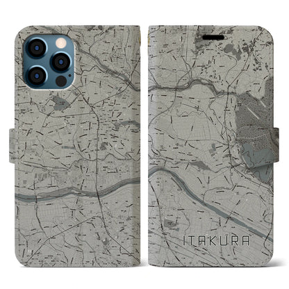 【板倉（群馬県）】地図柄iPhoneケース（手帳タイプ）モノトーン・iPhone 12 / 12 Pro 用