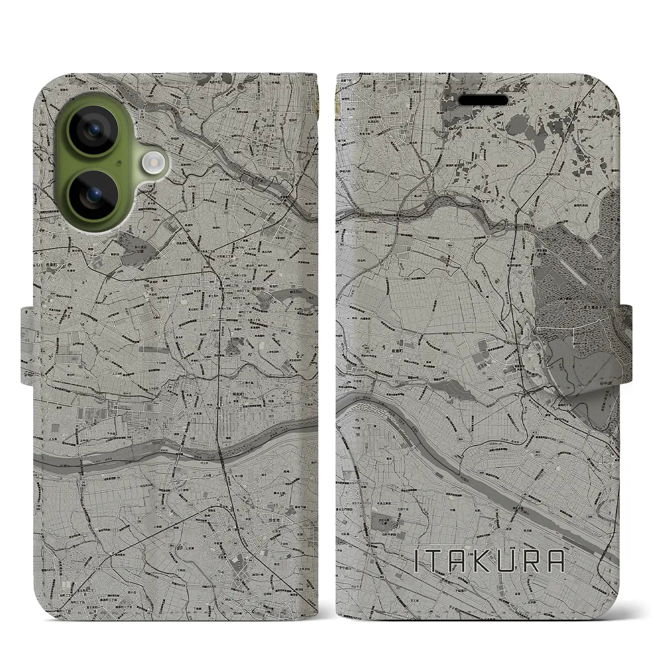 【板倉（群馬県）】地図柄iPhoneケース（手帳タイプ）