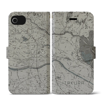 【板倉（群馬県）】地図柄iPhoneケース（手帳タイプ）モノトーン・iPhone SE（第3 / 第2世代） / 8 / 7 / 6s / 6 用