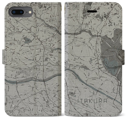 【板倉（群馬県）】地図柄iPhoneケース（手帳タイプ）モノトーン・iPhone 8Plus /7Plus / 6sPlus / 6Plus 用