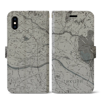 【板倉（群馬県）】地図柄iPhoneケース（手帳タイプ）モノトーン・iPhone XS / X 用