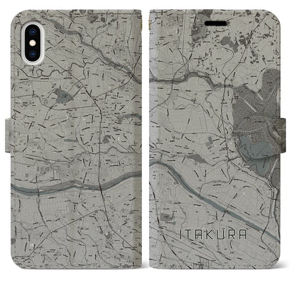 【板倉（群馬県）】地図柄iPhoneケース（手帳タイプ）モノトーン・iPhone XS Max 用