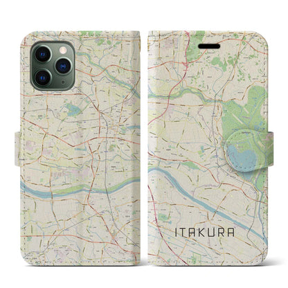 【板倉（群馬県）】地図柄iPhoneケース（手帳タイプ）ナチュラル・iPhone 11 Pro 用