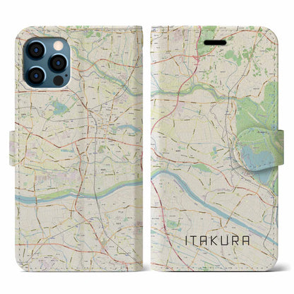 【板倉（群馬県）】地図柄iPhoneケース（手帳タイプ）ナチュラル・iPhone 12 / 12 Pro 用