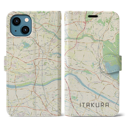 【板倉（群馬県）】地図柄iPhoneケース（手帳タイプ）ナチュラル・iPhone 13 用