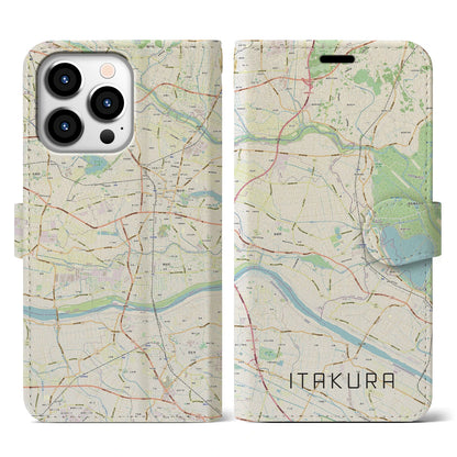 【板倉（群馬県）】地図柄iPhoneケース（手帳タイプ）ナチュラル・iPhone 13 Pro 用