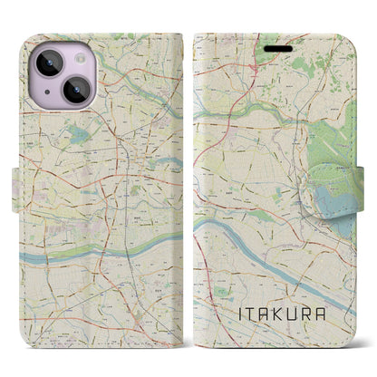 【板倉（群馬県）】地図柄iPhoneケース（手帳タイプ）ナチュラル・iPhone 14 用