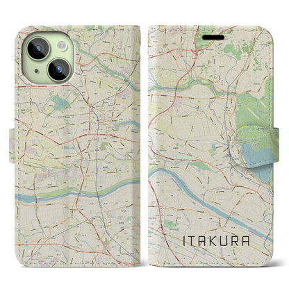 【板倉（群馬県）】地図柄iPhoneケース（手帳タイプ）ナチュラル・iPhone 15 用