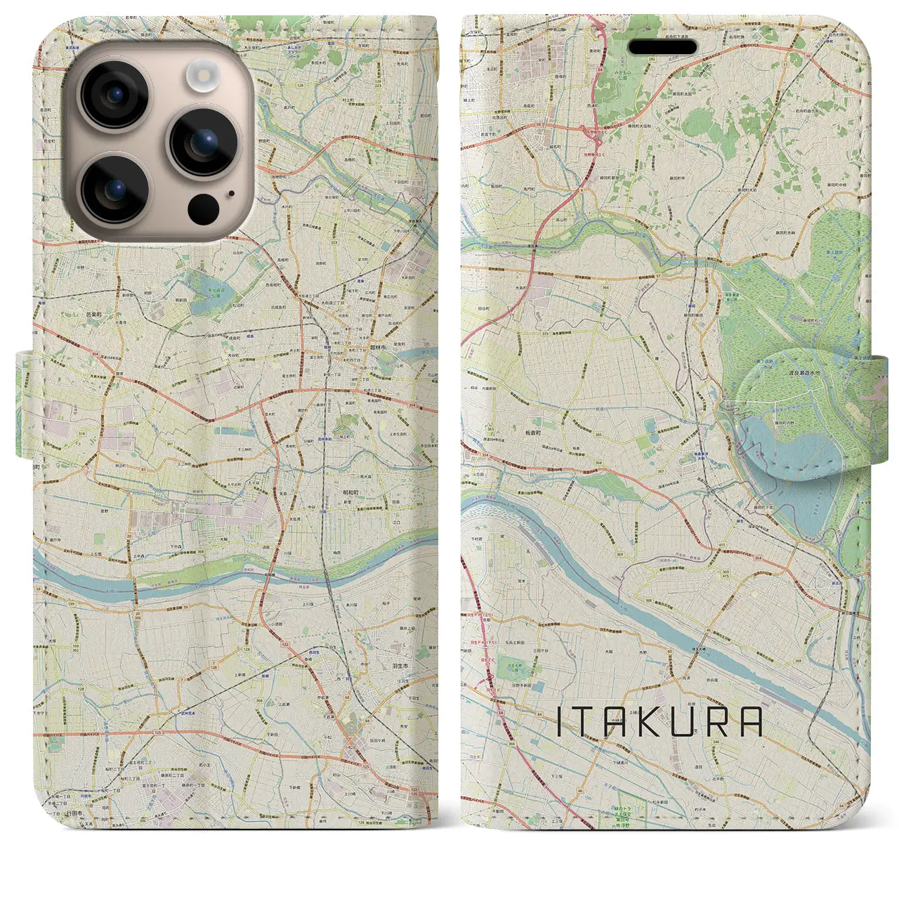 【板倉（群馬県）】地図柄iPhoneケース（手帳タイプ）ナチュラル・iPhone 16 Plus 用