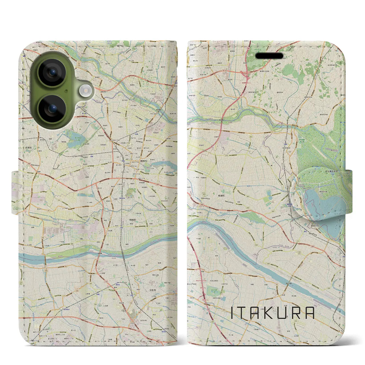 【板倉（群馬県）】地図柄iPhoneケース（手帳タイプ）