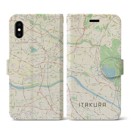 【板倉（群馬県）】地図柄iPhoneケース（手帳タイプ）ナチュラル・iPhone XS / X 用
