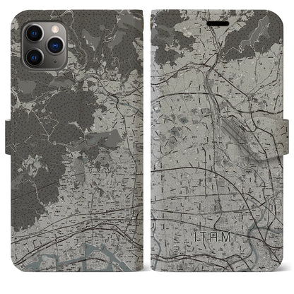 【伊丹（兵庫県）】地図柄iPhoneケース（手帳タイプ）モノトーン・iPhone 11 Pro Max 用