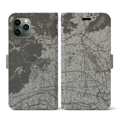 【伊丹（兵庫県）】地図柄iPhoneケース（手帳タイプ）モノトーン・iPhone 11 Pro 用