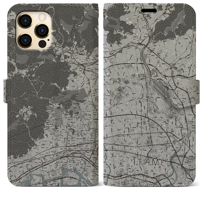 【伊丹（兵庫県）】地図柄iPhoneケース（手帳タイプ）モノトーン・iPhone 12 Pro Max 用