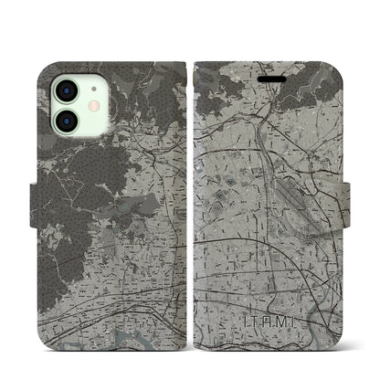 【伊丹（兵庫県）】地図柄iPhoneケース（手帳タイプ）モノトーン・iPhone 12 mini 用