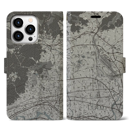 【伊丹（兵庫県）】地図柄iPhoneケース（手帳タイプ）モノトーン・iPhone 13 Pro 用