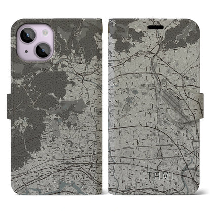 【伊丹（兵庫県）】地図柄iPhoneケース（手帳タイプ）モノトーン・iPhone 14 用