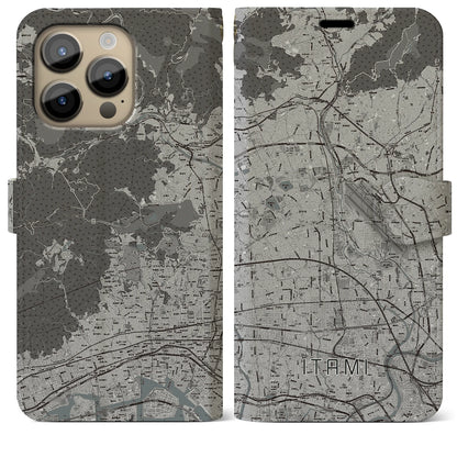 【伊丹（兵庫県）】地図柄iPhoneケース（手帳タイプ）モノトーン・iPhone 14 Pro Max 用