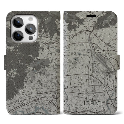 【伊丹（兵庫県）】地図柄iPhoneケース（手帳タイプ）モノトーン・iPhone 14 Pro 用