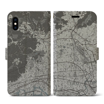 【伊丹（兵庫県）】地図柄iPhoneケース（手帳タイプ）モノトーン・iPhone XS / X 用