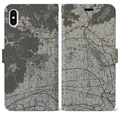【伊丹（兵庫県）】地図柄iPhoneケース（手帳タイプ）モノトーン・iPhone XS Max 用