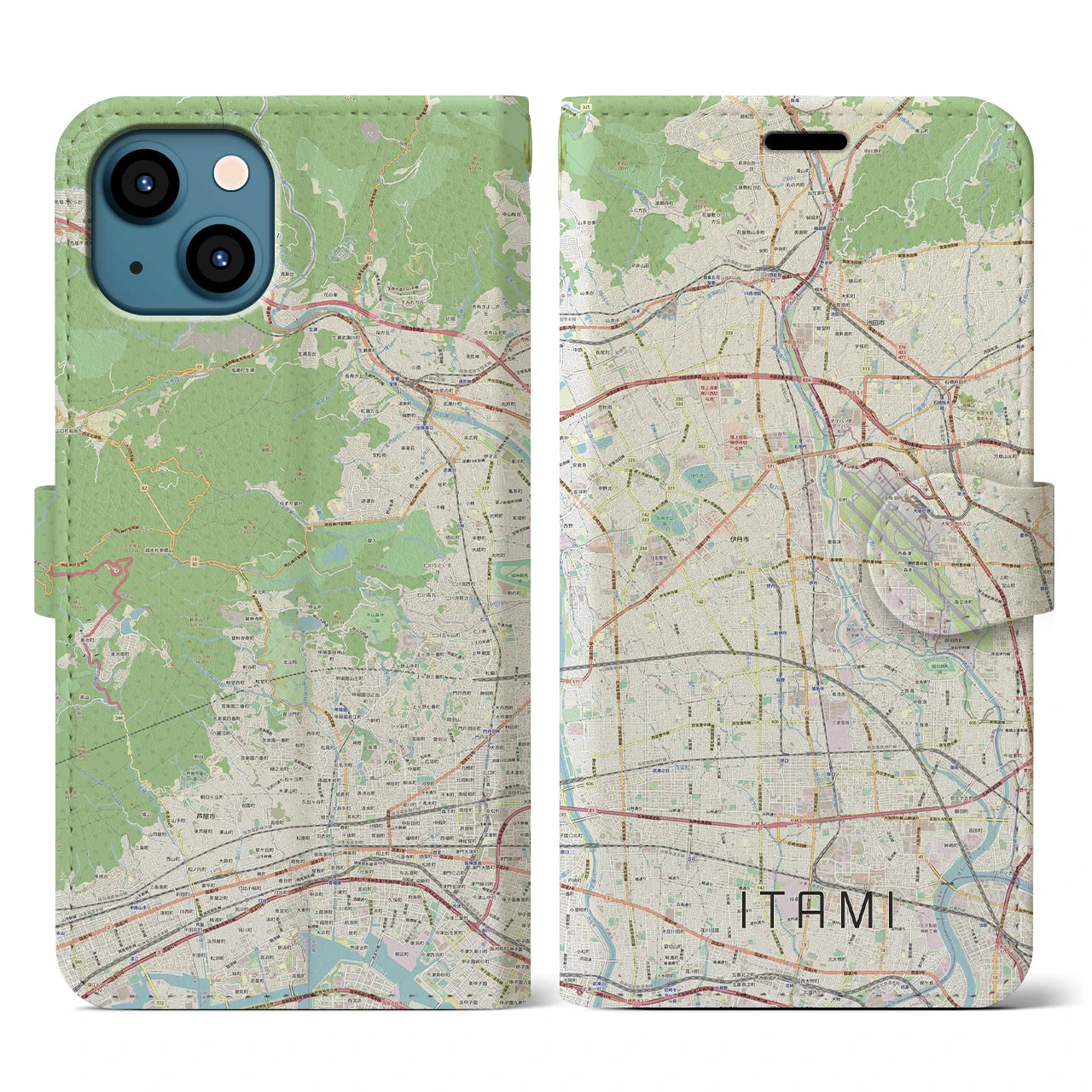 【伊丹（兵庫県）】地図柄iPhoneケース（手帳タイプ）ナチュラル・iPhone 13 用