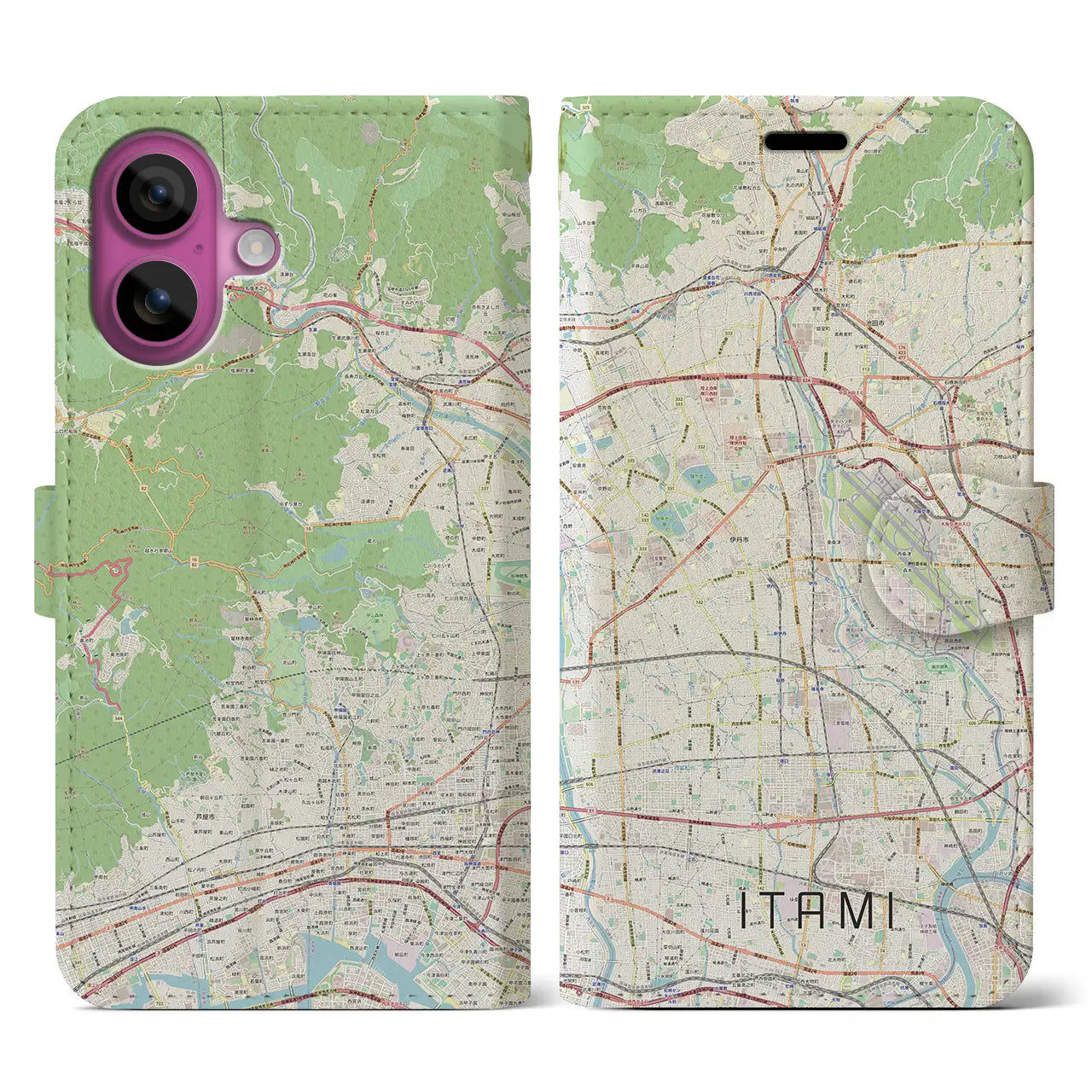 【伊丹（兵庫県）】地図柄iPhoneケース（手帳タイプ）ナチュラル・iPhone 16 Pro 用