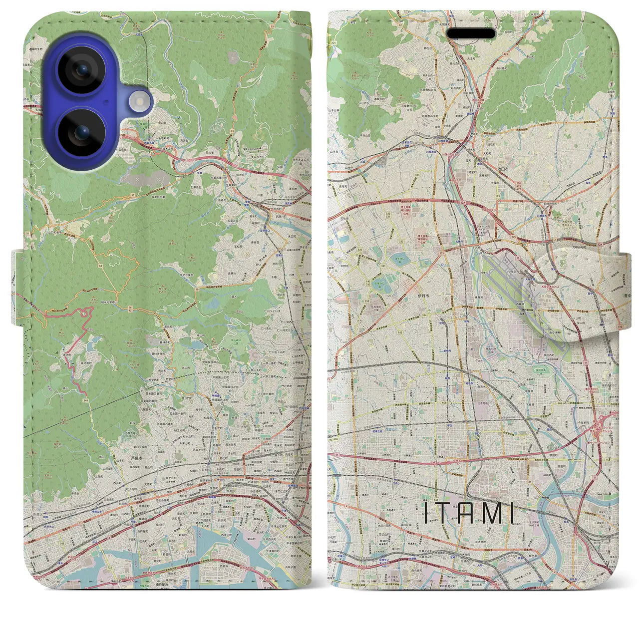 【伊丹（兵庫県）】地図柄iPhoneケース（手帳タイプ）ナチュラル・iPhone 16 Pro Max 用