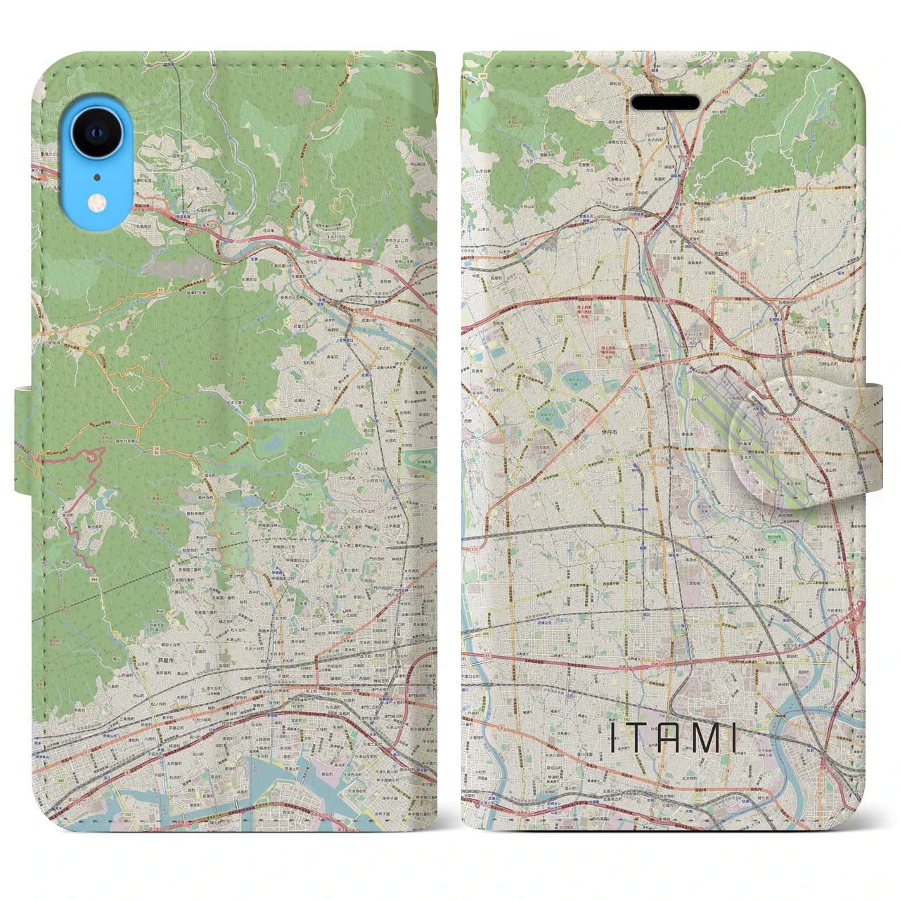 【伊丹（兵庫県）】地図柄iPhoneケース（手帳タイプ）ナチュラル・iPhone XR 用