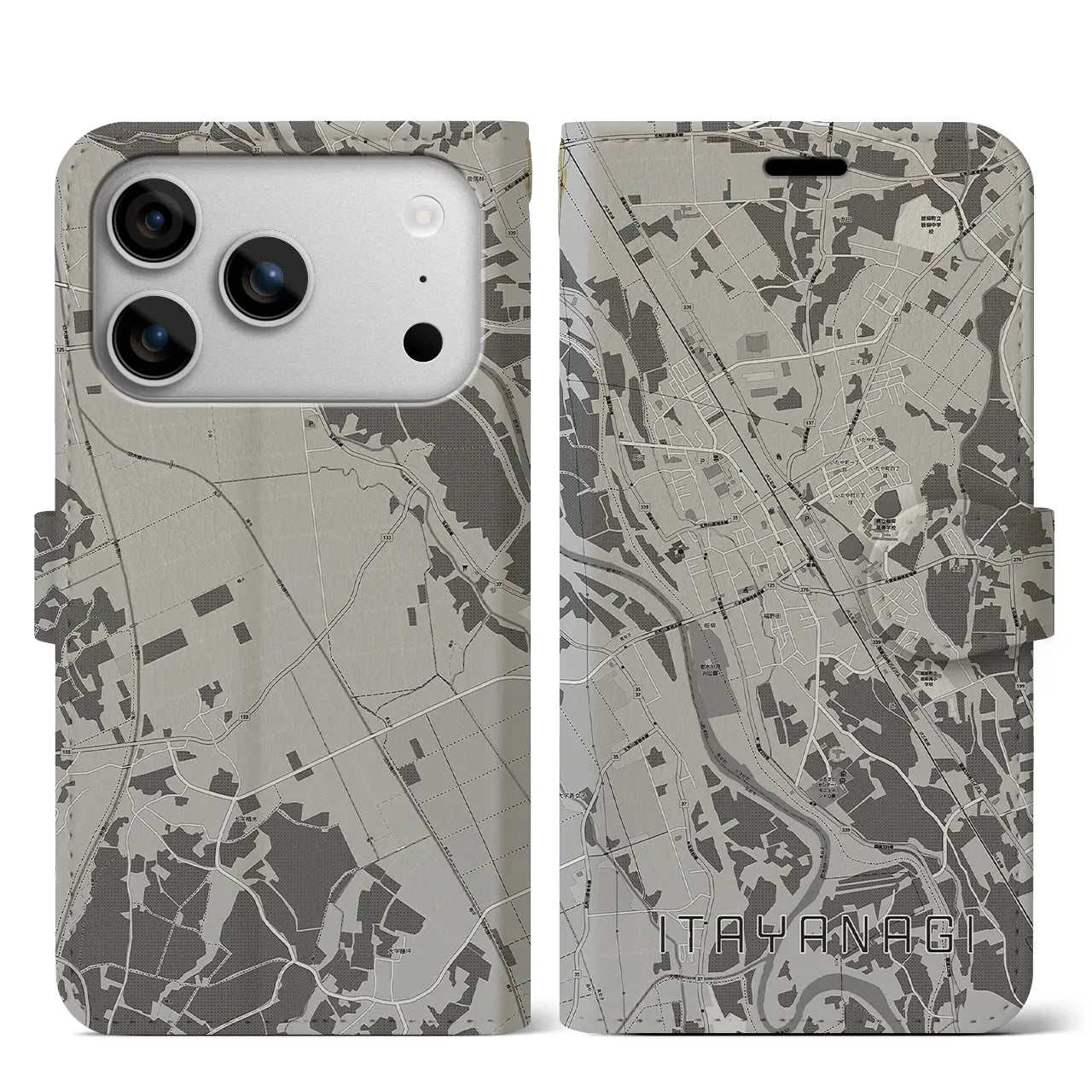 【板柳（青森県）】地図柄iPhoneケース（手帳タイプ）