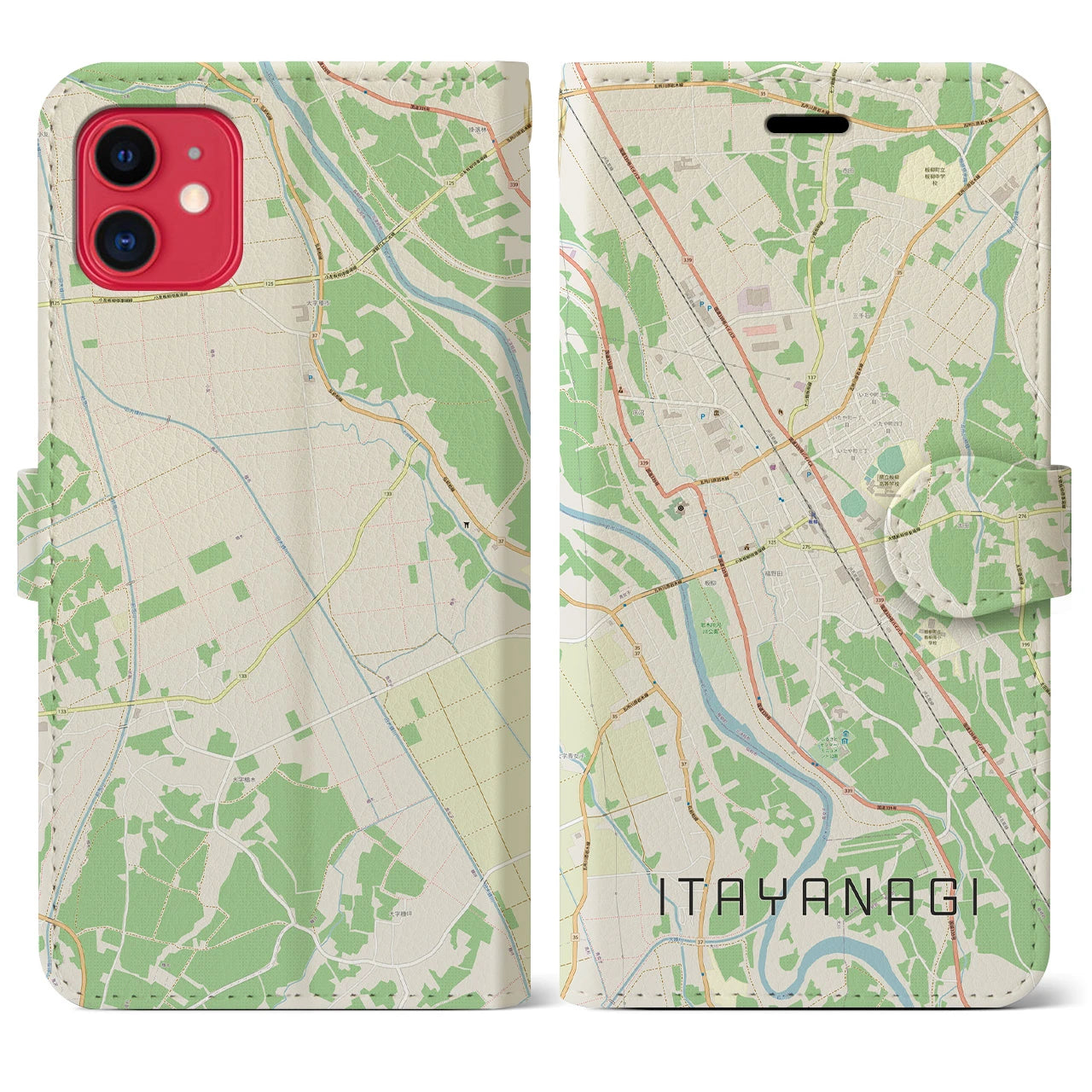 【板柳（青森県）】地図柄iPhoneケース（手帳タイプ）ナチュラル・iPhone 11 用