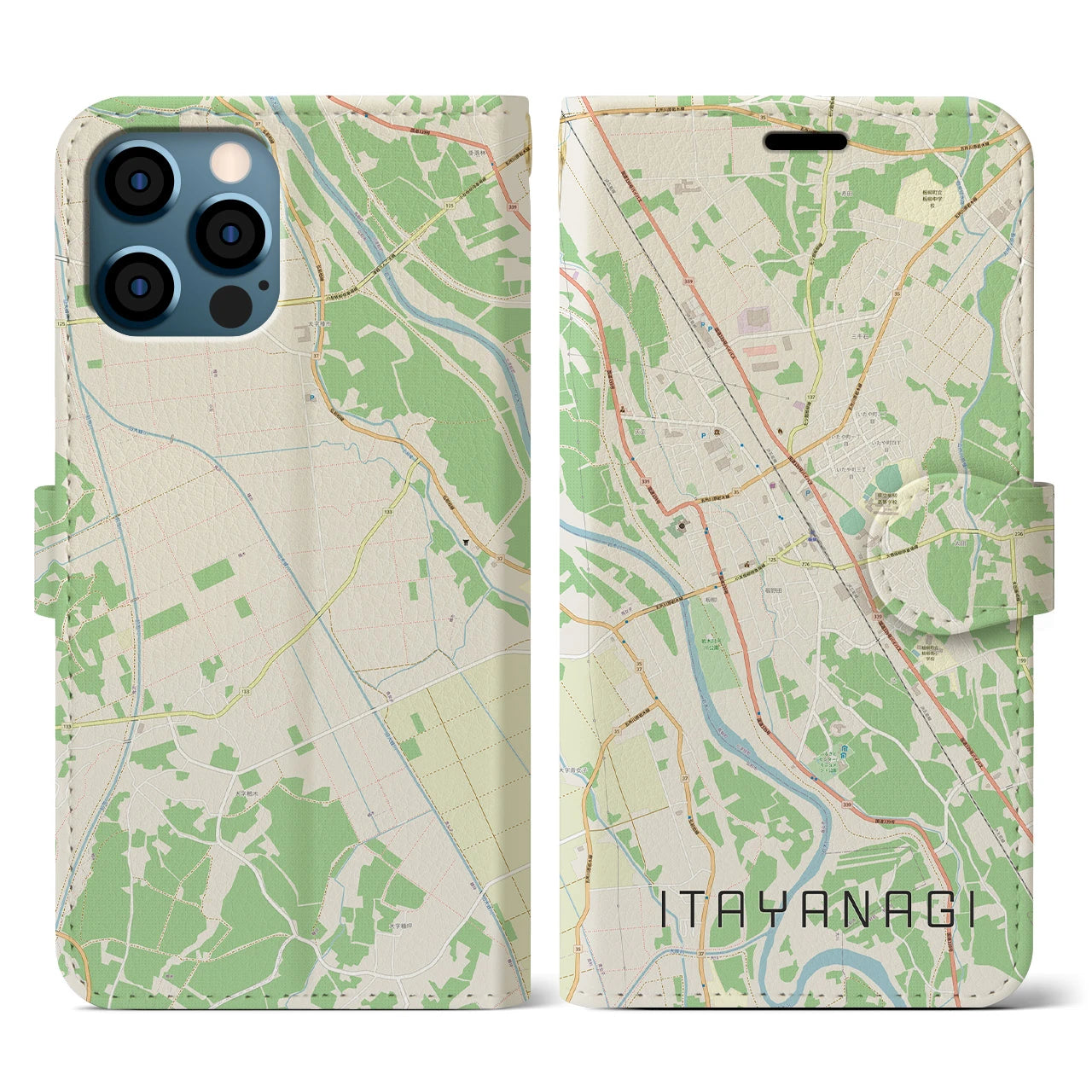 【板柳（青森県）】地図柄iPhoneケース（手帳タイプ）ナチュラル・iPhone 12 / 12 Pro 用