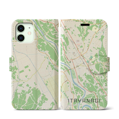 【板柳（青森県）】地図柄iPhoneケース（手帳タイプ）ナチュラル・iPhone 12 mini 用
