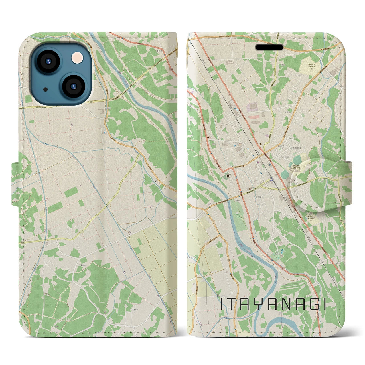 【板柳（青森県）】地図柄iPhoneケース（手帳タイプ）ナチュラル・iPhone 13 用