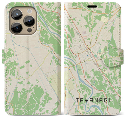 【板柳（青森県）】地図柄iPhoneケース（手帳タイプ）ナチュラル・iPhone 14 Pro Max 用