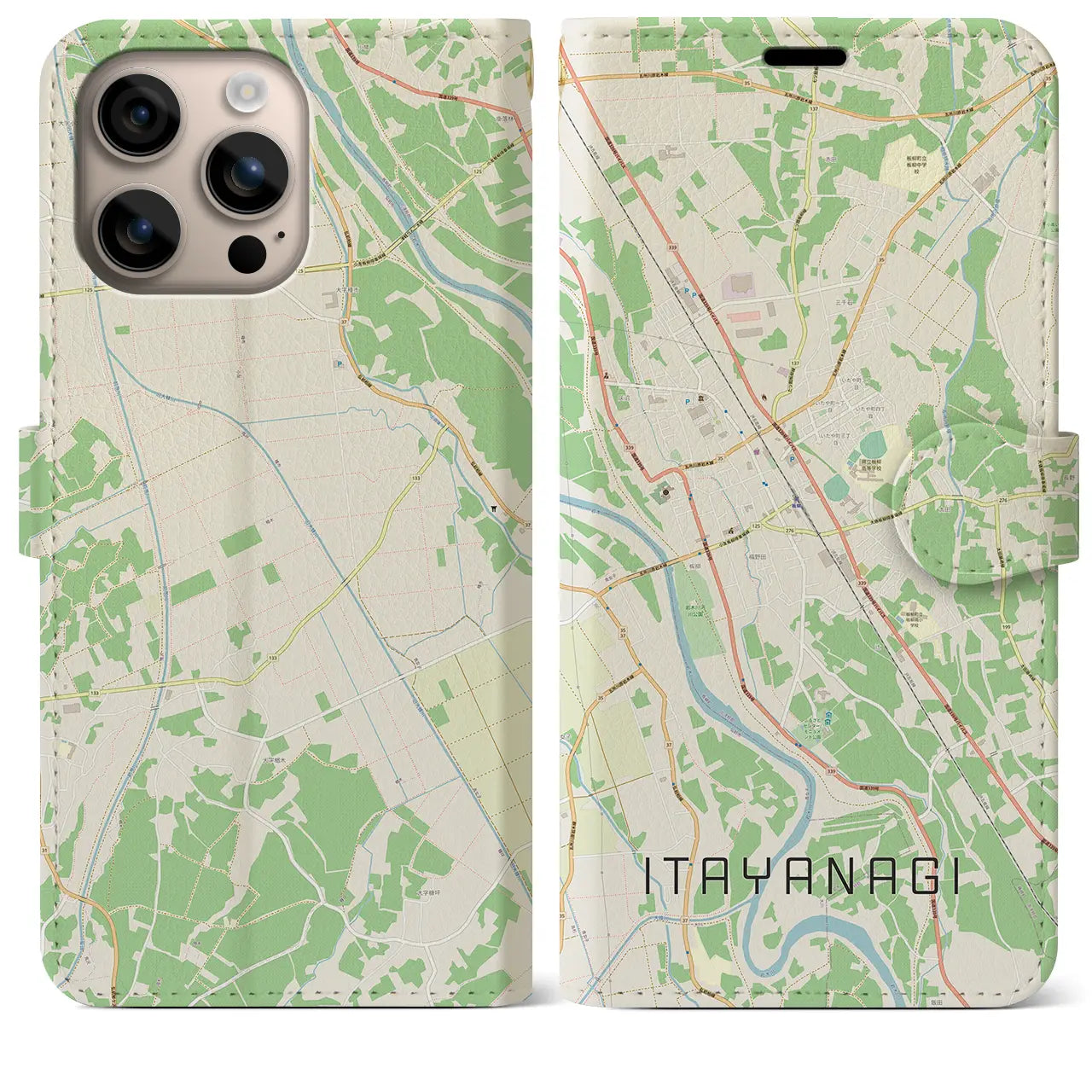 【板柳（青森県）】地図柄iPhoneケース（手帳タイプ）ナチュラル・iPhone 16 Plus 用