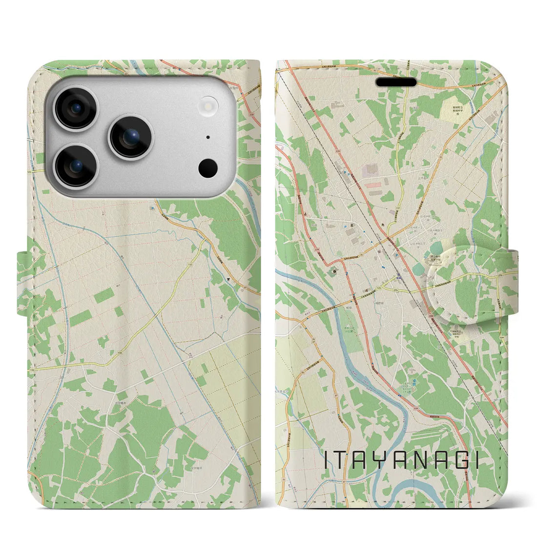 【板柳（青森県）】地図柄iPhoneケース（手帳タイプ）モノトーン・iPhone 17 Pro Max 用