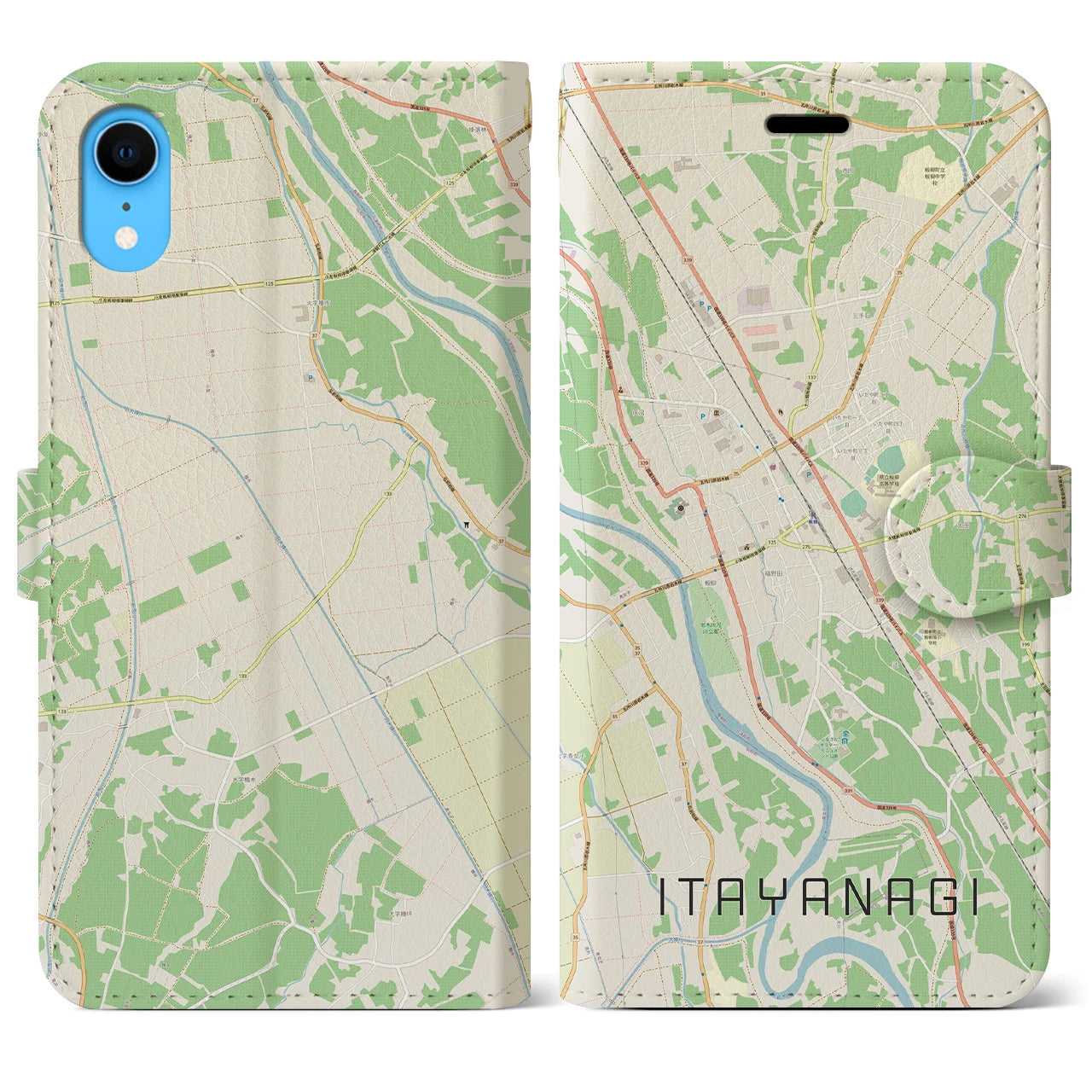 【板柳（青森県）】地図柄iPhoneケース（手帳タイプ）ナチュラル・iPhone XR 用