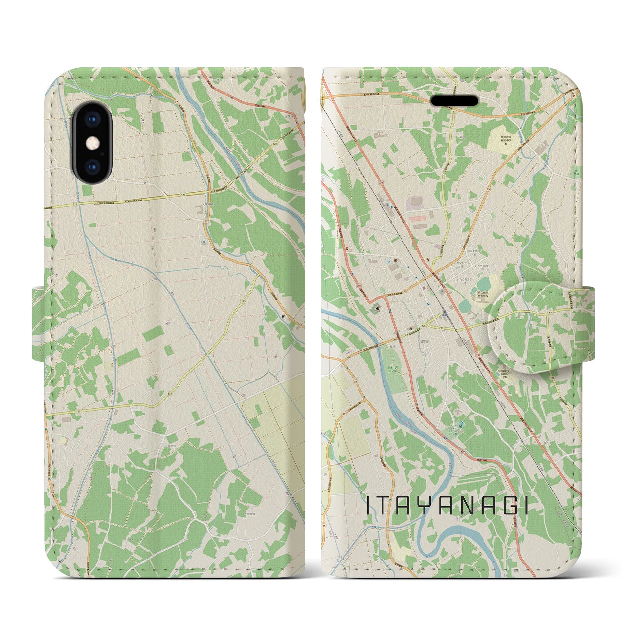 【板柳（青森県）】地図柄iPhoneケース（手帳タイプ）ナチュラル・iPhone XS / X 用