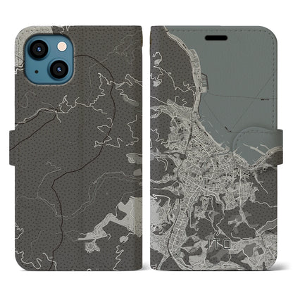 【伊東（静岡県）】地図柄iPhoneケース（手帳タイプ）モノトーン・iPhone 13 用