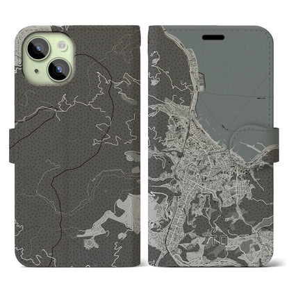 【伊東（静岡県）】地図柄iPhoneケース（手帳タイプ）モノトーン・iPhone 15 用