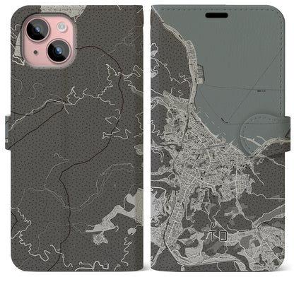 【伊東（静岡県）】地図柄iPhoneケース（手帳タイプ）モノトーン・iPhone 15 Plus 用