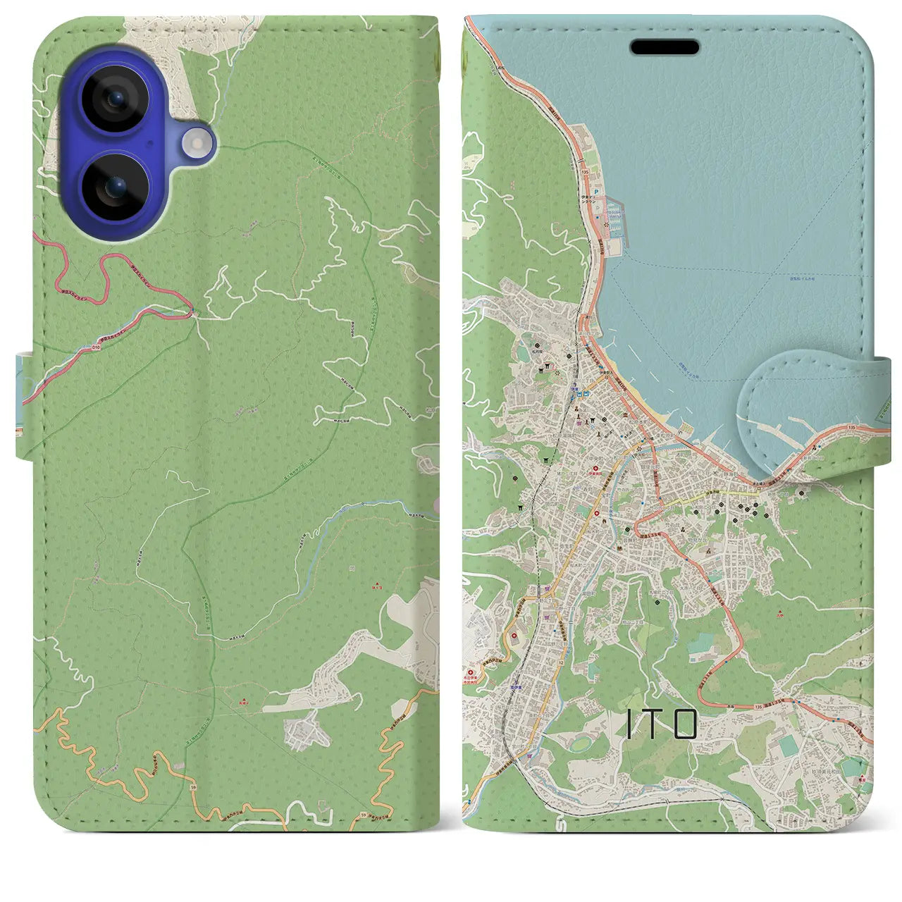 【伊東（静岡県）】地図柄iPhoneケース（手帳タイプ）ナチュラル・iPhone 16 Pro Max 用