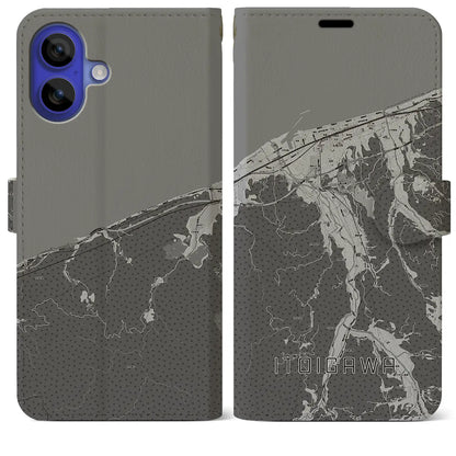 【糸魚川（新潟県）】地図柄iPhoneケース（手帳タイプ）モノトーン・iPhone 16 Pro Max 用
