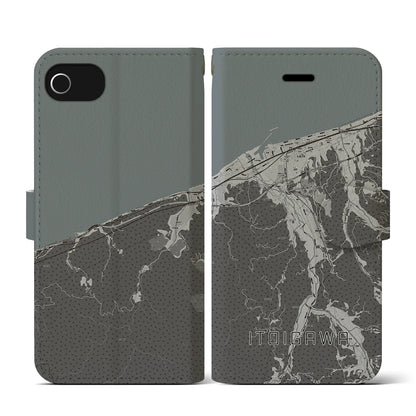 【糸魚川（新潟県）】地図柄iPhoneケース（手帳タイプ）モノトーン・iPhone SE（第3 / 第2世代） / 8 / 7 / 6s / 6 用