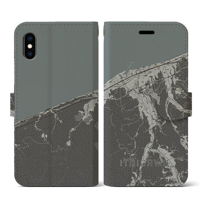 【糸魚川（新潟県）】地図柄iPhoneケース（手帳タイプ）モノトーン・iPhone XS / X 用