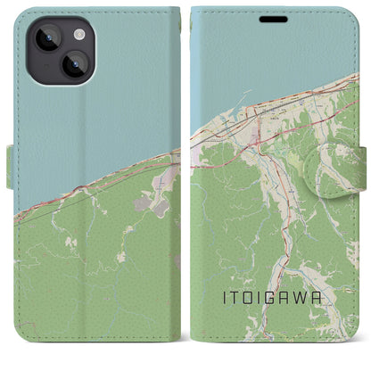 【糸魚川（新潟県）】地図柄iPhoneケース（手帳タイプ）ナチュラル・iPhone 14 Plus 用