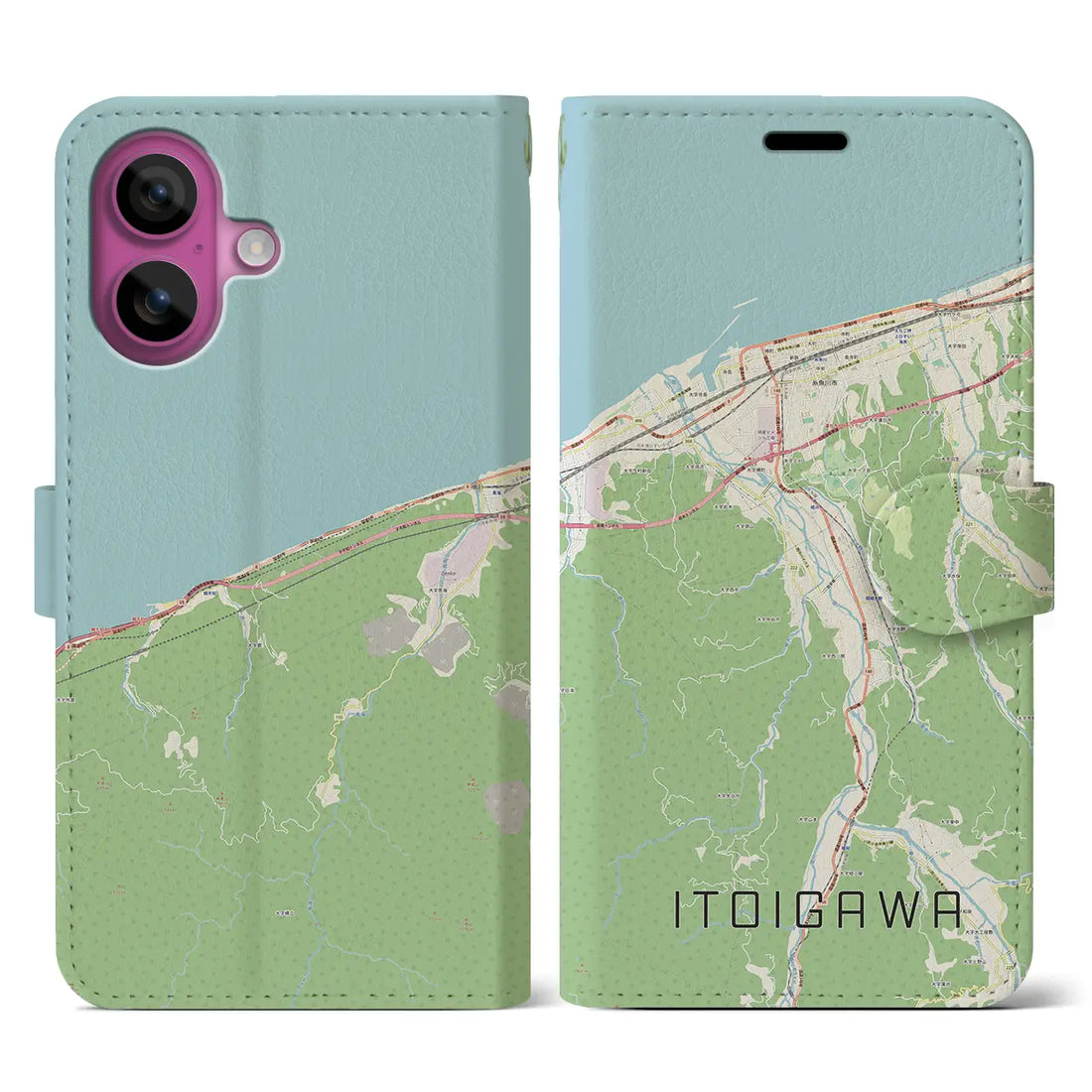 【糸魚川（新潟県）】地図柄iPhoneケース（手帳タイプ）ナチュラル・iPhone 16 Pro 用