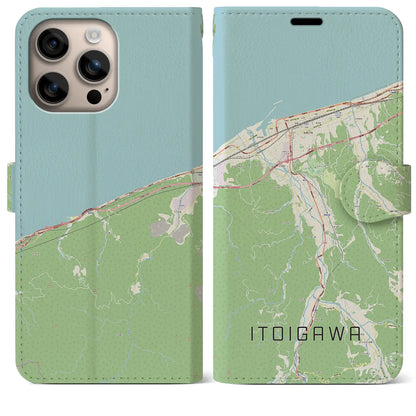 【糸魚川（新潟県）】地図柄iPhoneケース（手帳タイプ）ナチュラル・iPhone 16 Plus 用